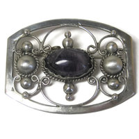 Estate Mexican Sterling Amethyst Brooch