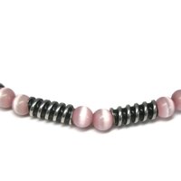 Estate Handmade Sterling Pink Cats Eye Bracelet 8 Inches
