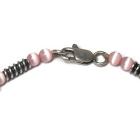 Estate Handmade Sterling Pink Cats Eye Bracelet 8 Inches