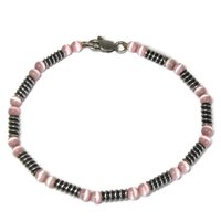 Estate Handmade Sterling Pink Cats Eye Bracelet 8 Inches