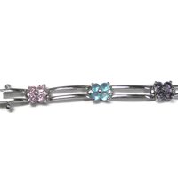 Vintage 90s Sterling Multi Stone Flower Bracelet 7 Inches