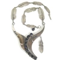 Navajo Sugilite Feather Necklace Wilbert Vandever Sterling Silver and 14K Yellow Gold