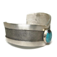 Vintage Navajo Sterling Tufa Turquoise Cuff Bracelet 6.75 Inches