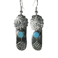 Vintage Navajo Sterling Turquoise Feather Earrings
