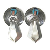 Large Sterling Navajo Turquoise Inlay Earrings