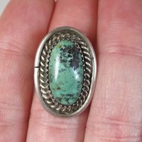 Vintage Sterling Navajo Green Turquoise Ring Size 6.5 Sarah Watson