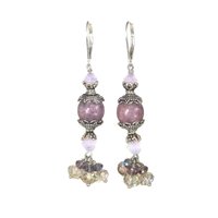 Long Sterling Pink and Purple Art Glass Earrings