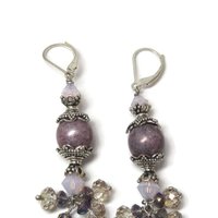 Long Sterling Pink and Purple Art Glass Earrings