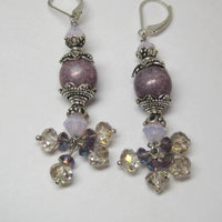 Long Sterling Pink and Purple Art Glass Earrings