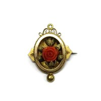 Antique Victorian 14K Coral Rose Brooch Pendant
