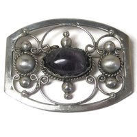 Estate Mexican Sterling Amethyst Brooch
