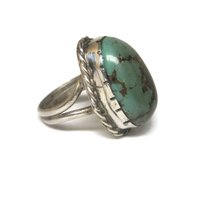 Large Vintage Southwestern Green Turquoise Ring Size 6
