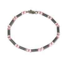Estate Handmade Sterling Pink Cats Eye Bracelet 8 Inches