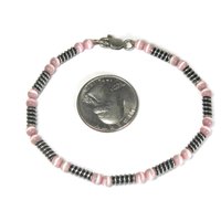 Estate Handmade Sterling Pink Cats Eye Bracelet 8 Inches