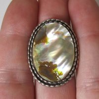Large Vintage Sterling Abalone Ring Size 7