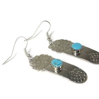 Vintage Navajo Sterling Turquoise Feather Earrings