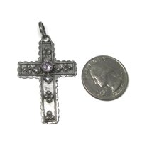 Vintage Sterling Amethyst Cross Pendant