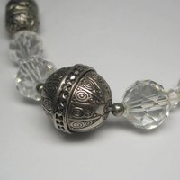 Vintage Sterling Czech Glass Faceted Bead Necklace