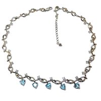 White Zircon Blue Topaz Heart Necklace 18 Inches