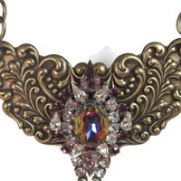 Vintage Brass Rhinestone Runway Bib Necklace