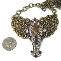 Vintage Brass Rhinestone Runway Bib Necklace