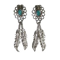 Vintage Southwestern Sterling Turquoise Feather Earrings