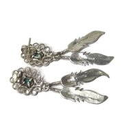 Vintage Southwestern Sterling Turquoise Feather Earrings