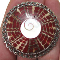 Huge Estate Sterling Red Shell Ring Size 7.5