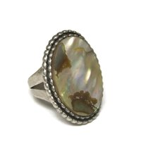 Large Vintage Sterling Abalone Ring Size 7