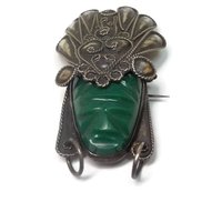 Vintage Mexican Sterling Mayan Mask Brooch AIM