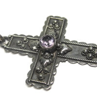 Vintage Sterling Amethyst Cross Pendant