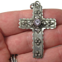 Vintage Sterling Amethyst Cross Pendant
