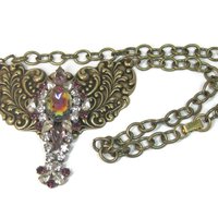 Vintage Brass Rhinestone Runway Bib Necklace