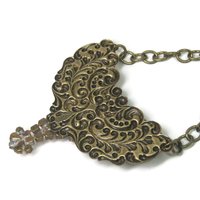 Vintage Brass Rhinestone Runway Bib Necklace