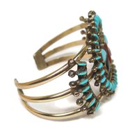 Native American Needlepoint Turquoise Inlay Butterfly Cuff Bracelet 6.25 Inches Paul Lucario