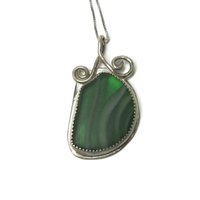 Vintage Sterling Green Beach Glass Pendant Necklace