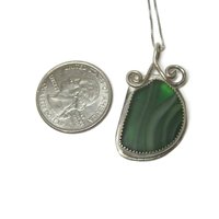 Vintage Sterling Green Beach Glass Pendant Necklace