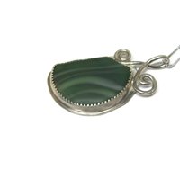 Vintage Sterling Green Beach Glass Pendant Necklace