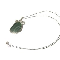 Vintage Sterling Green Beach Glass Pendant Necklace