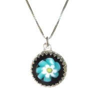 Vintage Sterling Art Glass Flower Pendant