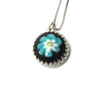 Vintage Sterling Art Glass Flower Pendant
