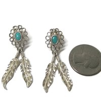 Vintage Southwestern Sterling Turquoise Feather Earrings