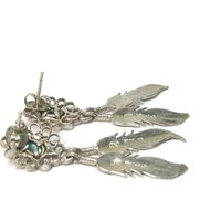 Vintage Southwestern Sterling Turquoise Feather Earrings