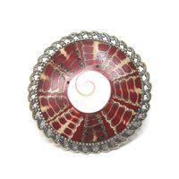 Huge Estate Sterling Red Shell Ring Size 7.5