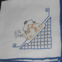 Vintage Hand Embroidered Teapot Napkins Blue White Gold Set of 4