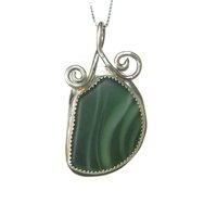 Vintage Sterling Green Beach Glass Pendant Necklace