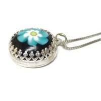 Vintage Sterling Art Glass Flower Pendant