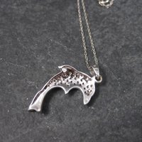 Vintage 10K White Gold Diamond Dolphin Pendant Necklace