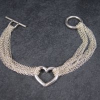 Vintage Silvertone Heart Toggle Bracelet 8 Inches