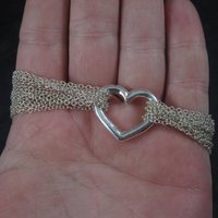 Vintage Silvertone Heart Toggle Bracelet 8 Inches